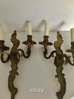 Pair French Antique Rocococ Style 2 Arm Candle Sconce Electric Wall Lights
