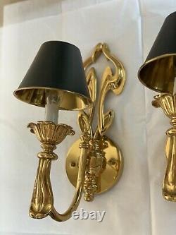 Pair French Art Nouveau Brass Bouillotte Wall Sconce Lamp