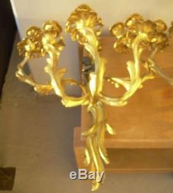 Pair French Bronze Ormolu 5 Lights With Cherub Wall Sconces