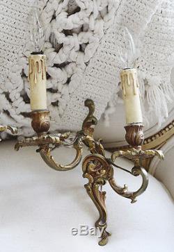 Pair French Bronze Wall Sconces Gorgeous Patina Antique
