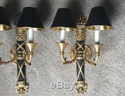 Pair French Directoire Bronze Brass Bouillotte Lamp Wall Sconce Sconces Vintage