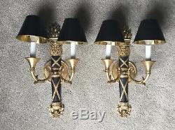 Pair French Empire Bronze Brass Bouillotte Lamp Wall Sconce Sconces Vintage Bird