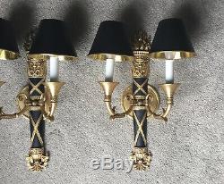 Pair French Empire Bronze Brass Bouillotte Lamp Wall Sconce Sconces Vintage Bird