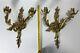 Pair French Rococo Style Solid Brass Candle Wall Sconces Hollywood Regency Gold