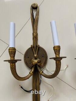Pair French Style Gold Louis XVI Wall Sconces Two Lights