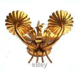 Pair French Wheat tole ware Gold Sconce Wall Lights Hollywood Glamour Double arm