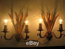 Pair Gilded tole wall sconces gold french Mid Century vintage antique