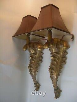 Pair Huge 30 Custom Gold Gilt Acanthus Leaf Wall Lamp Sconce Italy French Style