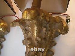 Pair Huge 30 Custom Gold Gilt Acanthus Leaf Wall Lamp Sconce Italy French Style