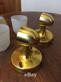 Pair Italian Mid Century Wall Lamps Sconces 1950s Anodized Gold