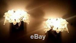 Pair Italian Murano Style Wall Sconces Venini Glass Lamps Vintage Gilded Lights