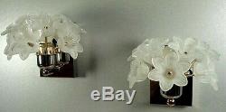 Pair Italian Murano Style Wall Sconces Venini Glass Lamps Vintage Gilded Lights