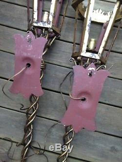 Pair LARGE Vintage Spanish Wall Sconces Torchieres Gilded Wrought Iron Electric