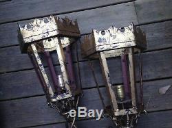 Pair LARGE Vintage Spanish Wall Sconces Torchieres Gilded Wrought Iron Electric