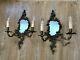 Pair Large Antique Roccocco Style French Mirror Sconces Electric Wall Lights