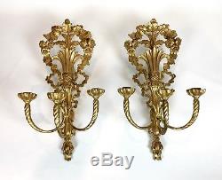 Pair Large Old Carved Wood Italian Gilt Gold Wall Sconces