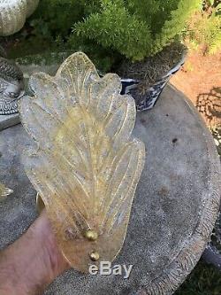 Pair Murano Glass Leaf Wall Sconces Large Gold