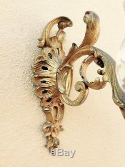 Pair Of Antique 19th Century Gilt Bronze Wall Sconces With Crystals
