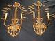 Pair Of Antique Italian Gilt Metal & Wood Two Arm Sheaf Of Wheat Wall Sconces