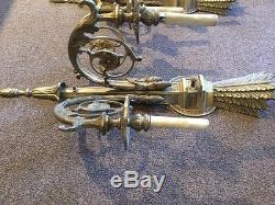 Pair Of Antique Monumental 27 French 3 Arm Brass Wall Sconces