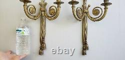 Pair Of Antique Neoclassical Style Gilt Bronze Candle Wall Sconces