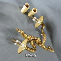 Pair Of French Antique Massive Bronze Roccoco Style Candle Wall Sconces Lights