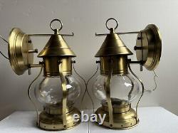 Pair Of French Antique Wall Sconces Gold Outside / Inside With Nautical Look