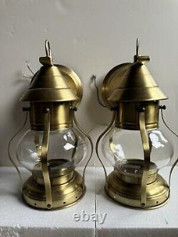 Pair Of French Antique Wall Sconces Gold Outside / Inside With Nautical Look