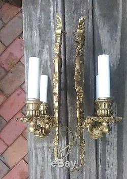 Pair Of Italian Brass Mirrored Electrified Candle Wall Sconces
