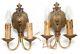 Pair Of Ornate Cast Brass Two Arms Electric Wall Fixture Sconces Antique Vintage