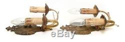 Pair Of Ornate Cast Brass Two Arms Electric Wall Fixture Sconces Antique Vintage