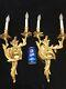Pair Of Solid Bronze Electric Wall Sconces Two Arm Rococo Louis XV Style 20H