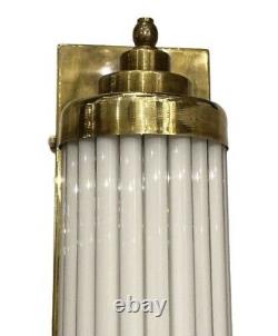 Pair Of Vintage Antique Art Deco Brass & Milk Glass Rod Light Wall Sconce Lamp
