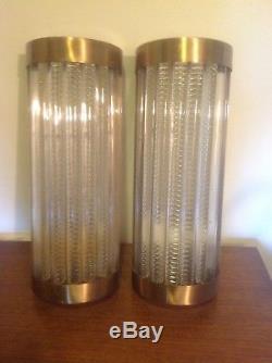 Pair Of Vintage Art Deco Brass & Lucite Rod Ship Light / Wall Sconces Lamp