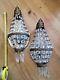 Pair Of Vintage French Bronze Gilded Empire Style Basket Prism Wall Sconces