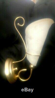 Pair Of Vintage Genuine Kaiser Leuchten Gold Glass Wall Lights Sconces Art Deco