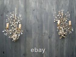 Pair Of Vintage Gilt Metal Tole acanthus Italian Wall Lights Sconces Appliques