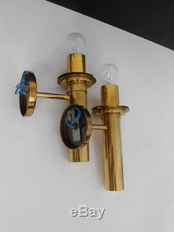Pair Of Vintage Mid Century Wall Lamps Sconces Brass + Glass Germany 1960s