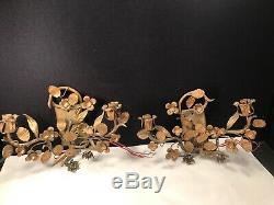 Pair Of Vintage Wall Sconce Lights Hollywood Regency MID Century Metal Gold Tone