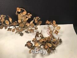 Pair Of Vintage Wall Sconce Lights Hollywood Regency MID Century Metal Gold Tone