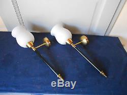 Pair Old french Wall LIGHT SCONCES & milk shades TORCH