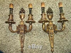 Pair Ornate Bronze Victorian Wall Sconces Neoclassical Acanthus Light Fixtures