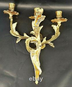 Pair Rococo Gilded Brass Candelabra Sconce Wall Decor Made in Spain s-2C