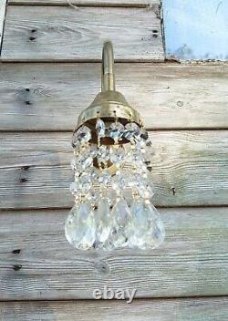 Pair Small Victorian Style Faux Gas Brass Wall Lights Crystals Pear Crystals