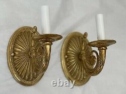Pair Stately Bronze Brass Italian French Horn Single Arm Wall Sconce Sconces
