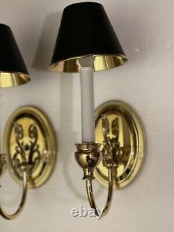 Pair Stately Solid Brass Bouillotte Wall Sconce Sconces Lamp