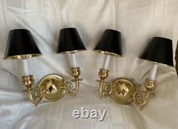 Pair Stately Solid Brass Bouillotte Wall Sconce Sconces Lamp