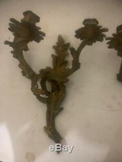 Pair Victorian Style Brass adjustable 3 Arm Candelabra Wall Sconce Candle Holder