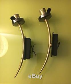 Pair Vintage 60s Gold and Black Tulip Sconces Mid Century Wall Light French