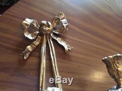 Pair Vintage Blackamoor Gold Leaf Gilt Metal Wall Candle Sconces